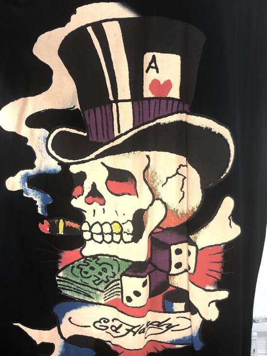 Ed Hardy Designs Mens T Shirt Black Skull Poker Dice Money Size 3XL - Picture 5 of 12